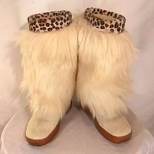 Leopard Trim Faux Fur Winter Boots